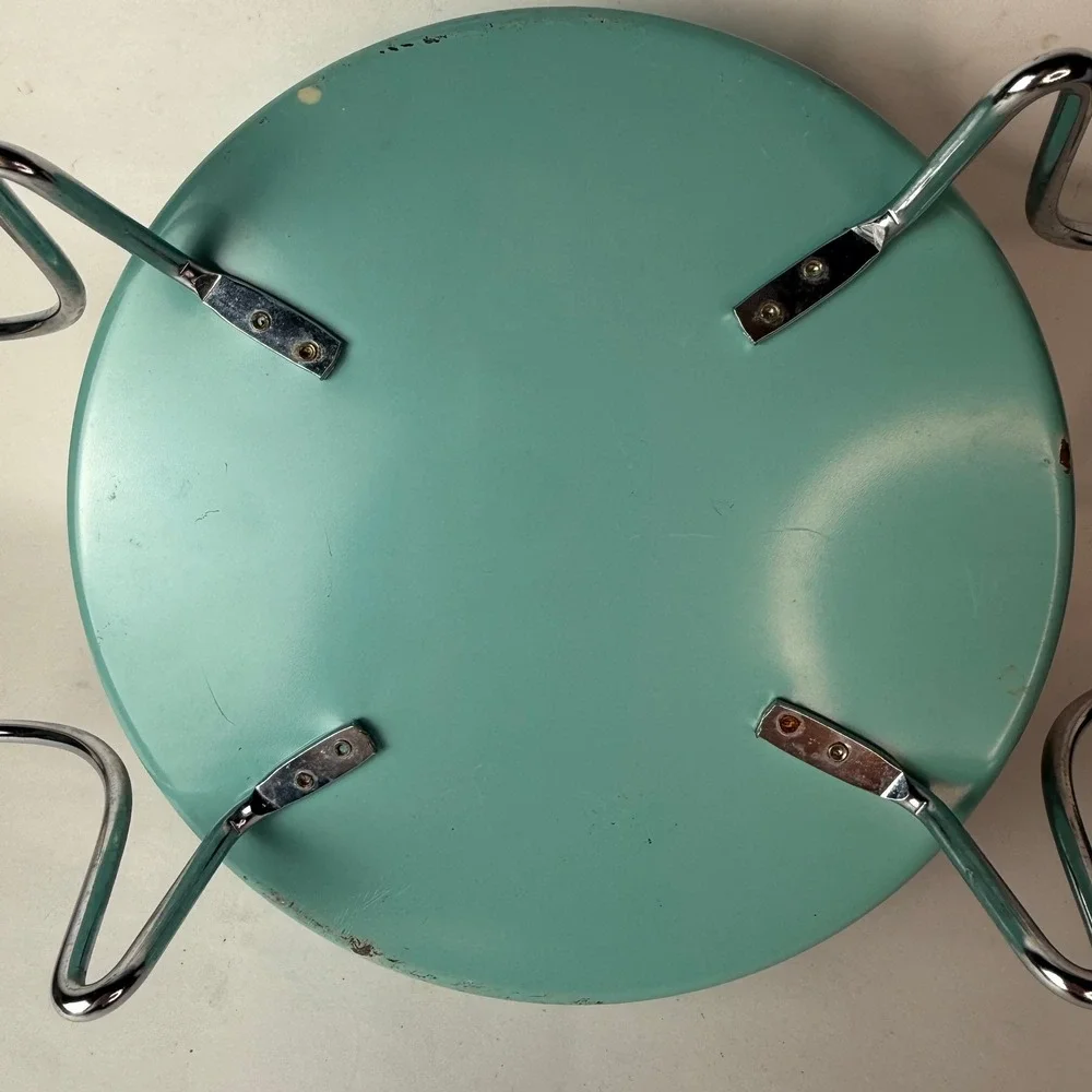 RARE Vtg Pyrex Atomic Turquoise Wheat 595 Chafing Serving Dish Chrome Cradle Lid